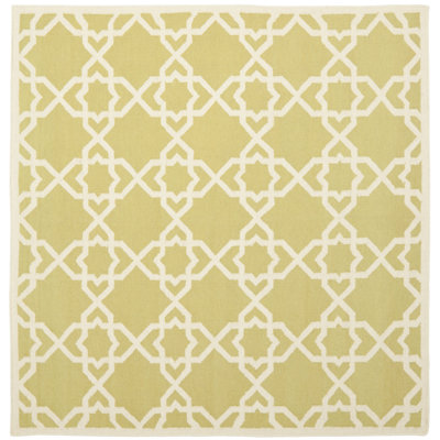 Moonsu Hand Woven Flat Weave Wool/Cotton Geometric Rug in Olive/ivory