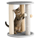 PETMAKER Cat Scratching Post - Scratcher Posts with Carpeted Scratch Pad Base and Perch - Furniture Scratching Deterrent for Indoor Cats