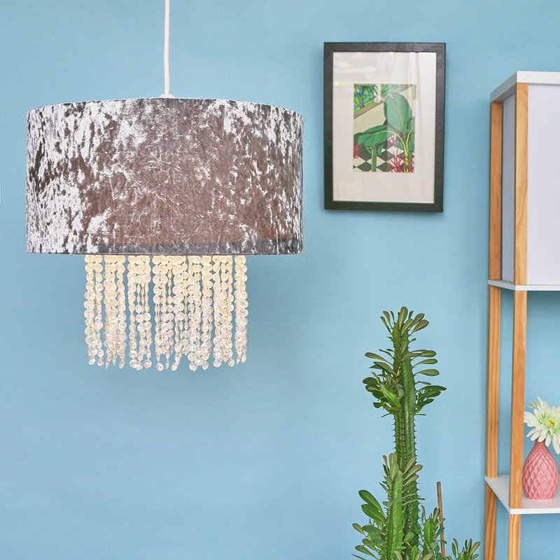 Boland 40cm H Plastic Drum Pendant Shade ( Clip On ), Grey Velvet