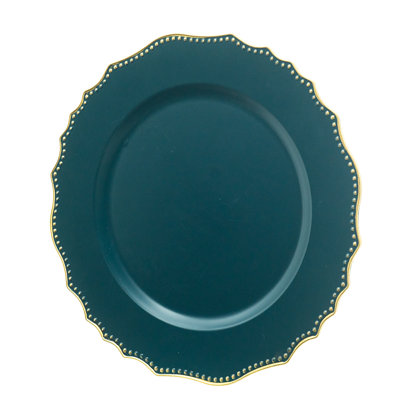 Set Of 4 D13" Plastic Plate-Teal/Gold