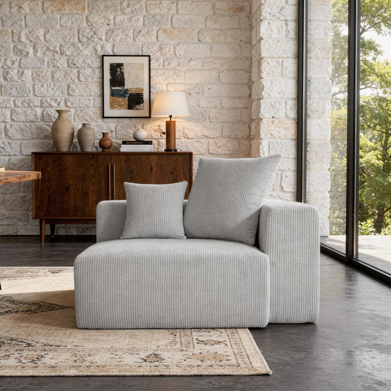 Méridienne rembourrée en velours côtelé avec coussin, Gris clair