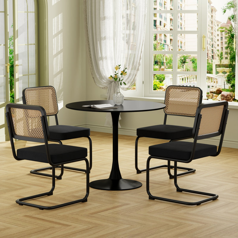 Ensemble de table de salle à manger à piédestal 5 pièces, H 28,7 po x L 31,5 po x l 31,5 po, Noir, noir, noir, noir