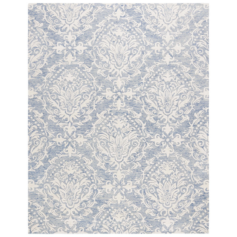 Tapis bleu / ivoire en laine touffeté à la main Ferrera, Rectangle 8 pi x 10 pi