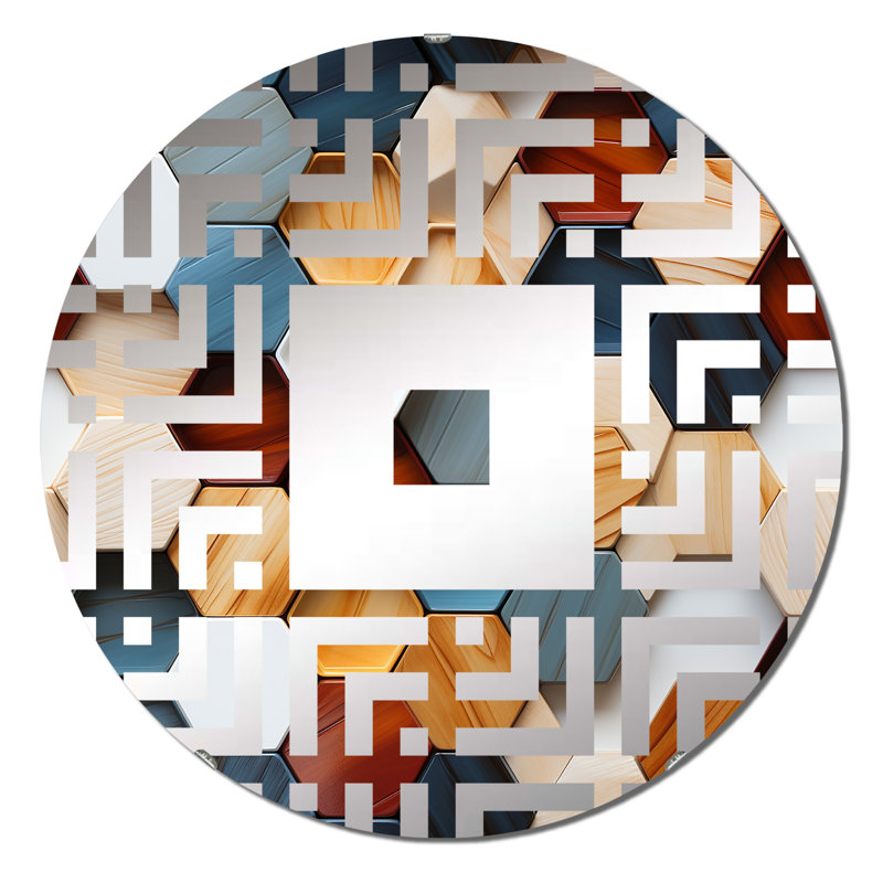Hexagones orange et gris - Miroir mural carré, 23,6 po x 23,6 po