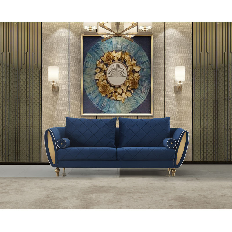 3 Pieces Sipario Vita Modern Blue Sofa Set, Blue