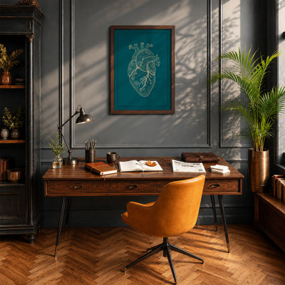 Heart Anatomy in Gold Minimalist - Framed Print