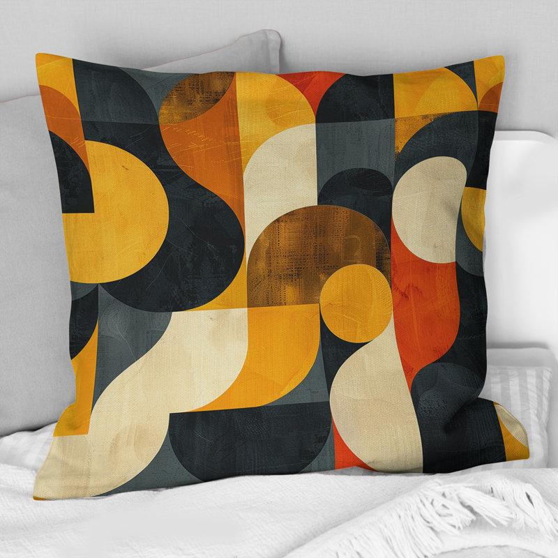 Coussin décoratif orange et noir à motif géométrique en forme de V Mid-Century, H 18 po x l 18 po