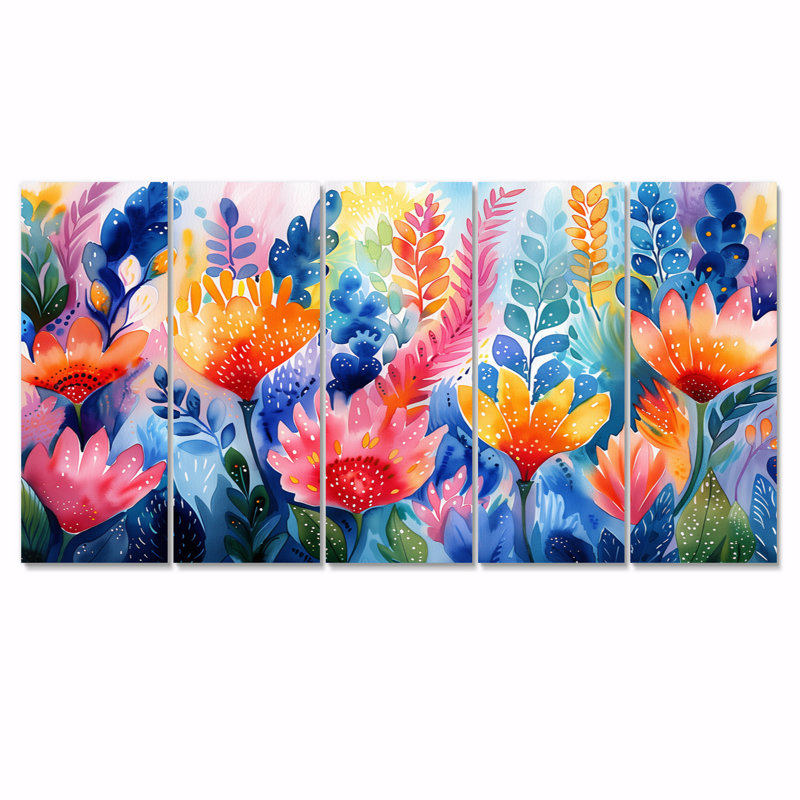 Aquariums oranges bleus «Floral Dreams I» - ensemble d'art sur toile Botanicals, H 28 po x l 60 po