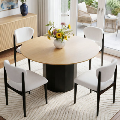 Ensemble de salle à manger rond en bois massif pour 4 personnes avec table de salle à manger 46 "et 4 chaises rembourrées Kennemer