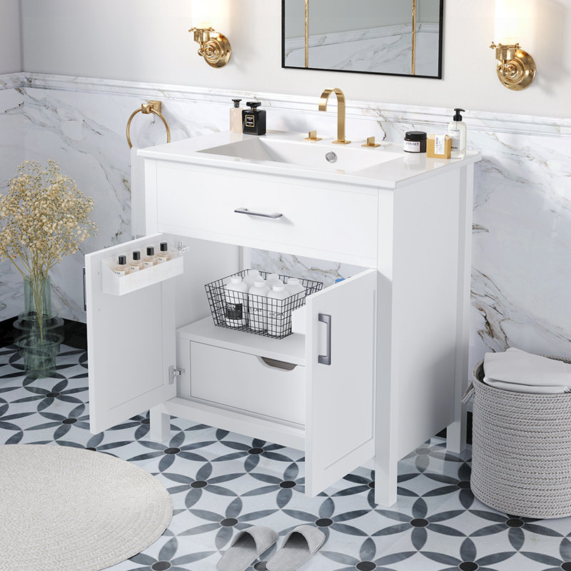 30'' Single Bathroom Vanity with Top, White