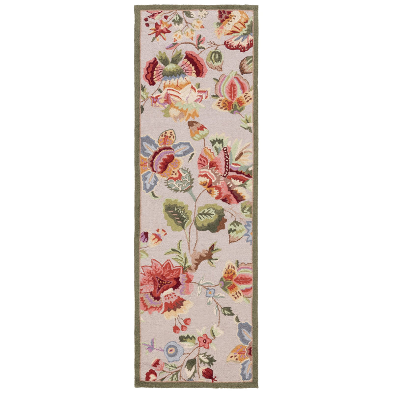Hollander Floral Hand-Hooked Wool Sage Area Rug, Runner 2'6" x 10'