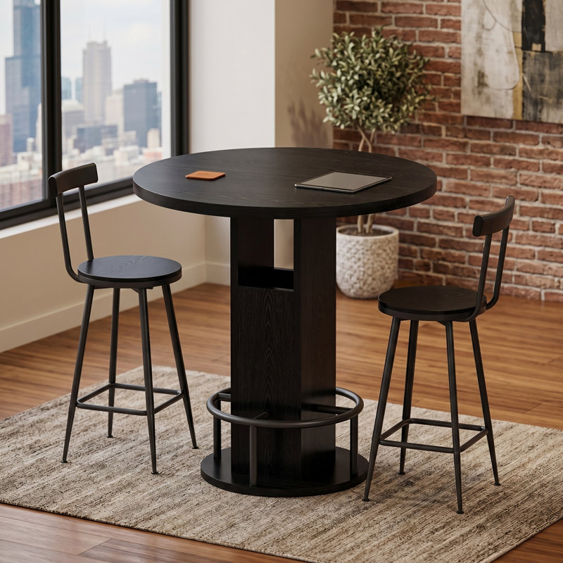 Ensemble de table de bar et tabouret, Noir
