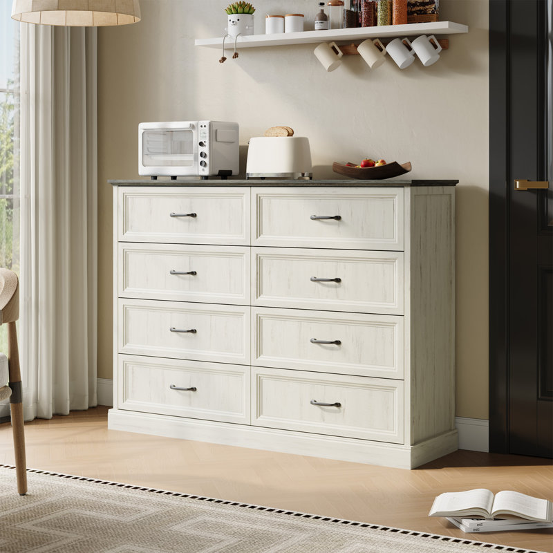 Moad Modern 55"W 7 Drawer Dressers,Bedroom Dresser, White