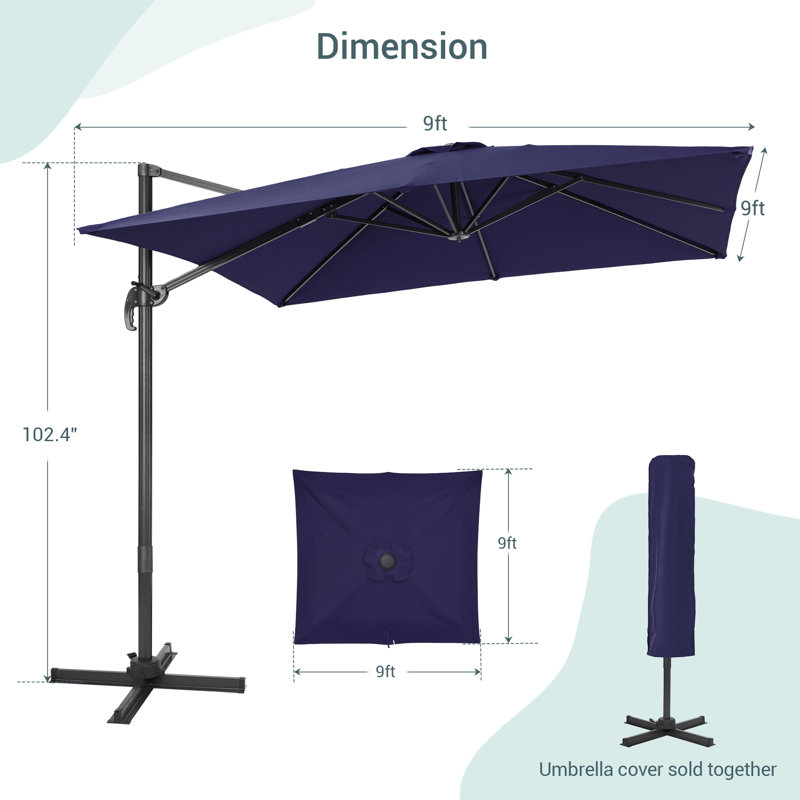Parasol carré en porte-à-faux 9 pi x 9 pi Daarina, Bleu marine