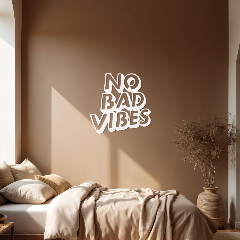 No Bad Vibes, art mural, 32" H x 32" W x 1" D, Blanc