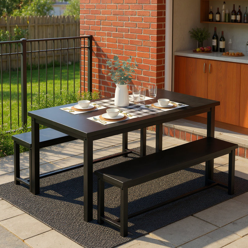 Efrat 4 - Person Four Leg Dining Set, Black, Black