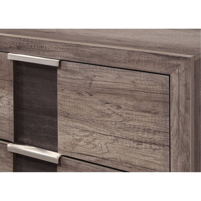 Commode contemporaine 1 pièce à cinq tiroirs avec boutons en métal brun et gris