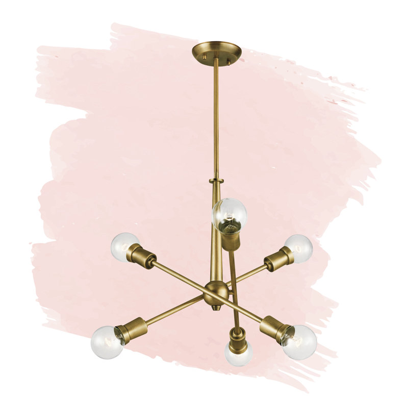 Armstrong 6 - Light Dimmable Sputnik Modern Linear Chandelier, Natural Brass