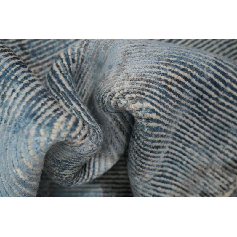 Tapis oriental abstrait fait à la main bleu 3 x 5