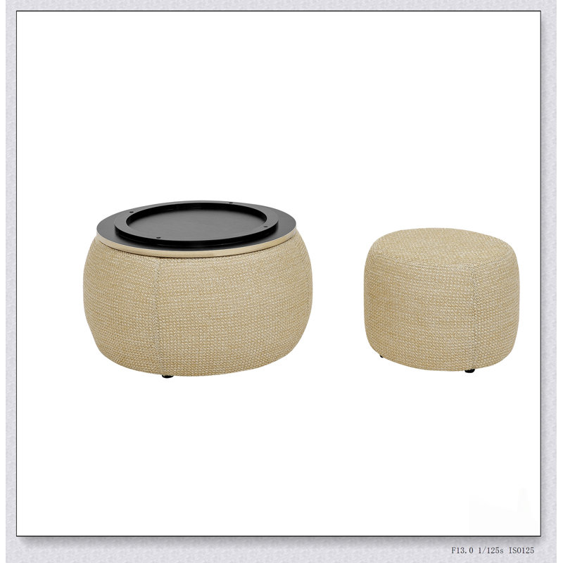 Repose-pieds rond avec rangement en rotin tissé, 2 en 1 servant de table de bout et de siège, parfait pour la maison et le bureau