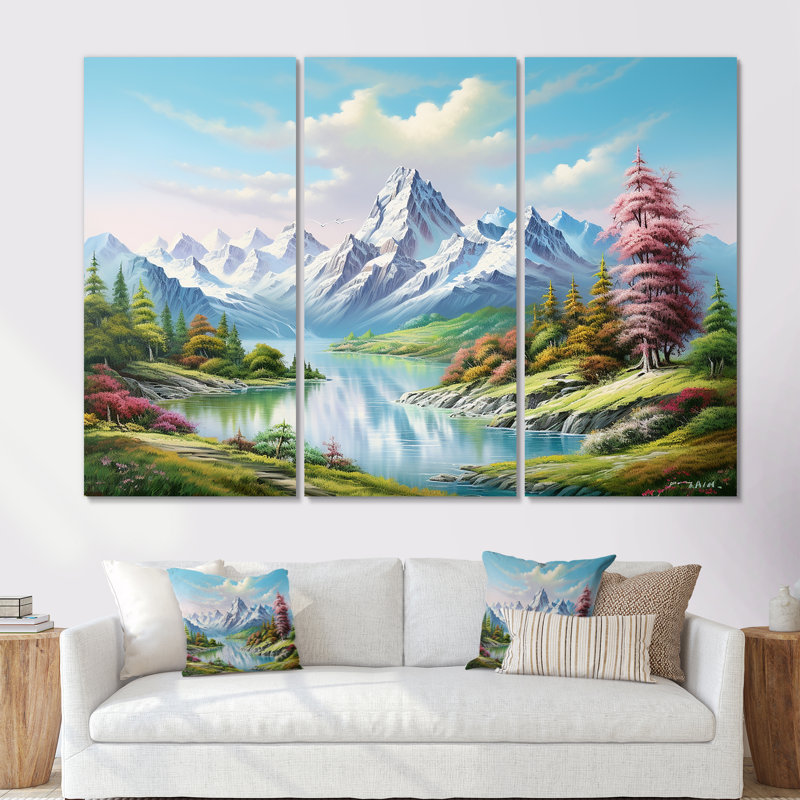 Ensemble de salon Mountain Lake Dreamscape - paysage de montagnes, Toile tendue, H 32 po x l 48 po x P 1 po