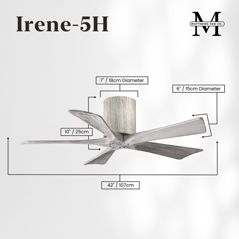 60" Irene 5-Blade Hugger Ceiling Fan with Wall Remote, 42", Barn Wood Tone, Barn Wood Tone