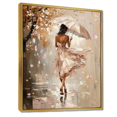 Umbrella Woman Walking Under The Rain - Fashion Woman Canvas Print