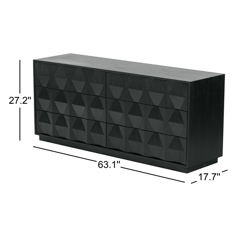 Riabelle Wood 6 Drawer Dresser, Black