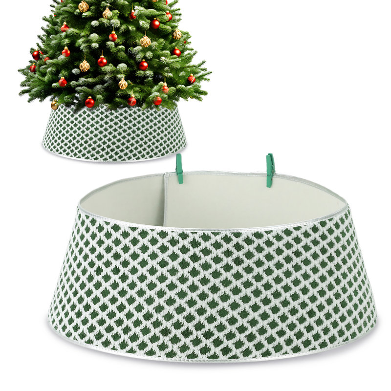 Collier pour arbre de Noël vert à motif de losanges doux, 33 po - 2 pinces assorties - jupe de Noël et base de support pour maison de fête, vert