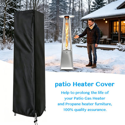 Housse de chauffage d'extérieur noire, protection de chauffe-terrasse imperméable résistante aux rayons UV avec fermeture à glissière centrale et cordon de serrage réglable pour la protection du jardin