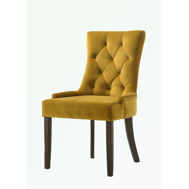 ensemble de 2 chaises d'appoint avec dossier capitonné, Espresso, Velours jaune 