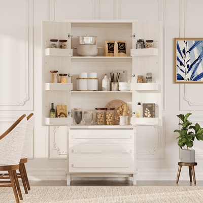 Armoire de cuisine 70 "avec 2 tablettes d'armoire, armoire en bois luxueuse avec 6 tablettes de porte et 3 tiroirs pour la cuisine, la salle à manger, l'armoire blanche
