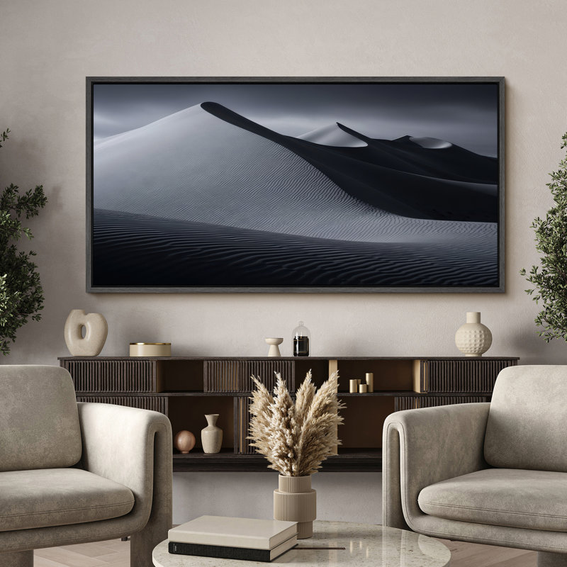 «Black and White Desert Sand Dunes», art mural sur toile - Photographie de paysage minimaliste dramatique pour espaces contemporains