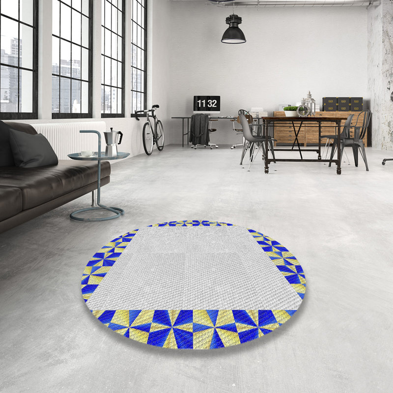 Tapis gris/bleu à motifs, Rond 6 pi