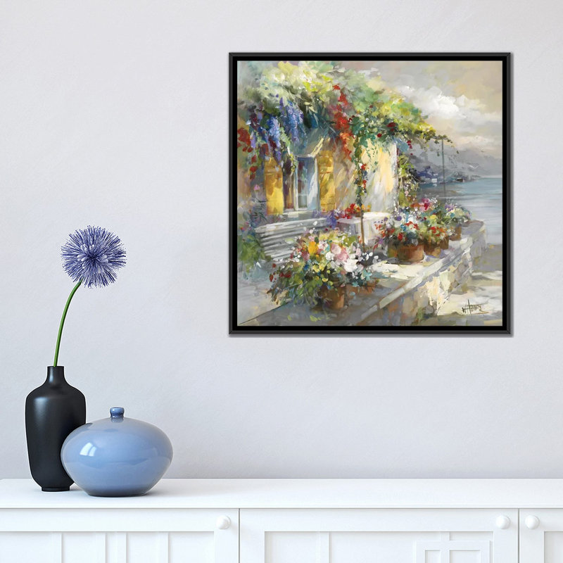 «Veranda At Sea», reproduction sur toile, H 18 po x l 18 po x P 1,5 po, Toile encadrée noire, Pas de tapis