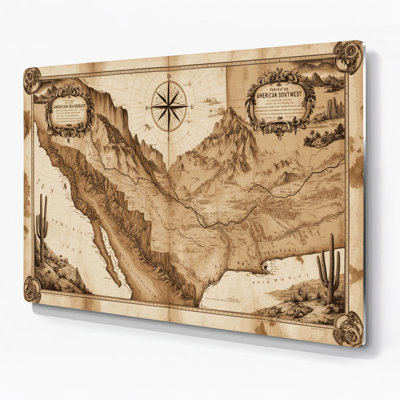 Southwestern Cowboy Old West Map 74 Beige Metal Wall Art