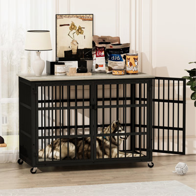 Niche pour meubles de style meuble avec structure en fer, grise - l 43,3 po x l 29,9 po x 33,5 po pour la construction de la boîte pour chiens de taille moyenne, l 43,3 po x P 29,5 po, idéal jusqu'à 70 lb