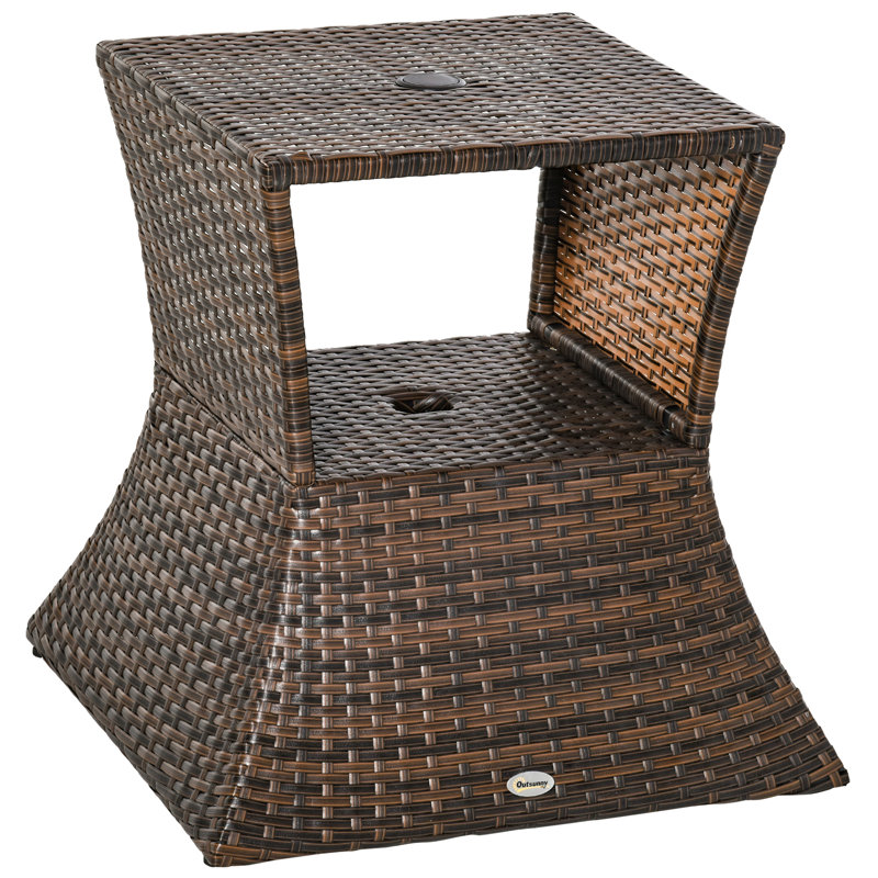 Leo Rattan Outdoor Coffee Table with Umbrella Hole Brown