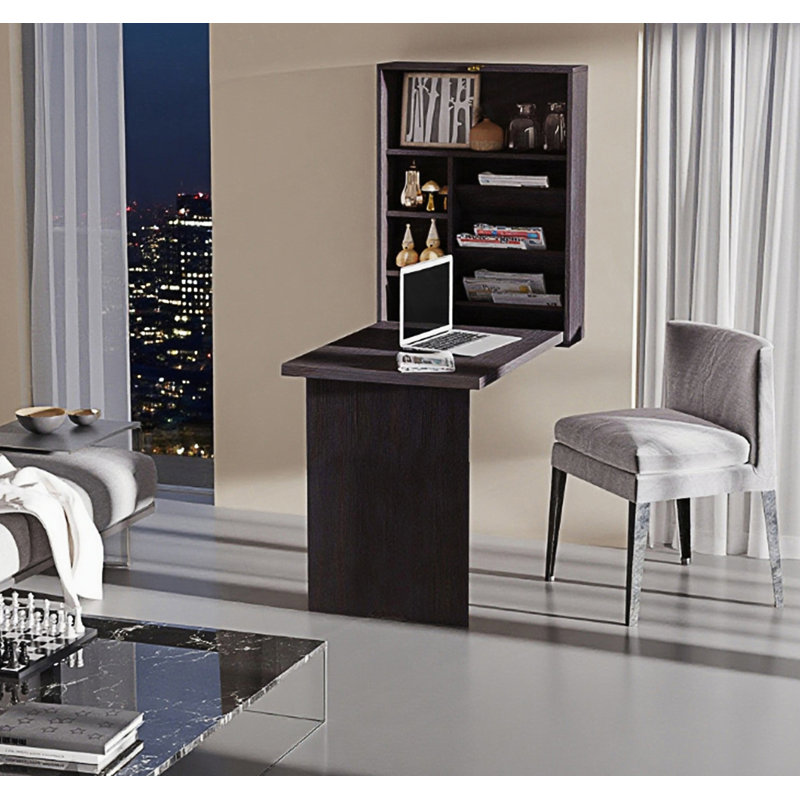 Bureau convertible mural escamotable, bureau flottant multifonctionnel, Noir