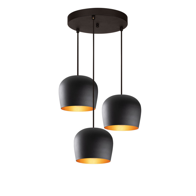 Lustre industriel moderne, structure en fer noir, 18,9 po de diamètre x 43,7 po de hauteur | Longueur du câble réglable: 35,4 po | 3 x douilles E27 de 40 W maximum, parfaites pour un décor scandinave et fantaisiste, design élégant