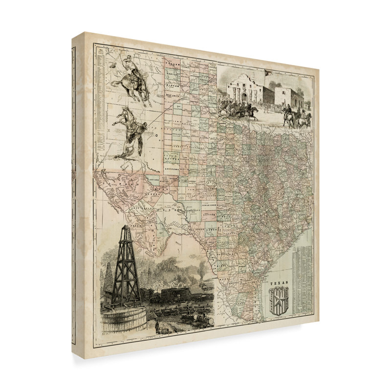 Toile tendue - Art mural «Map Of Texas» de Vision Studio pour le salon, la chambre à coucher ou le bureau - 18 x 18