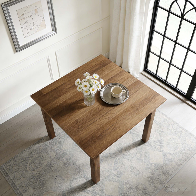 Square Kitchen Dining Table with Solid Wood Legs for Four, Brown