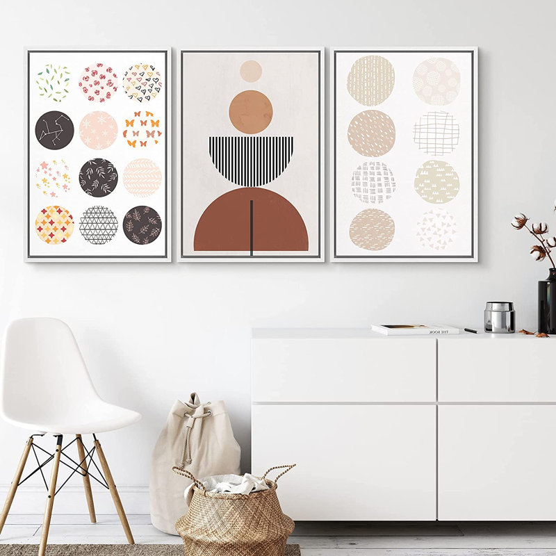 Cadre flottant style Mid-Century, 3 pièces, impression sur toile, H 24 po x l 48 po x P 1,5 po, Blanc