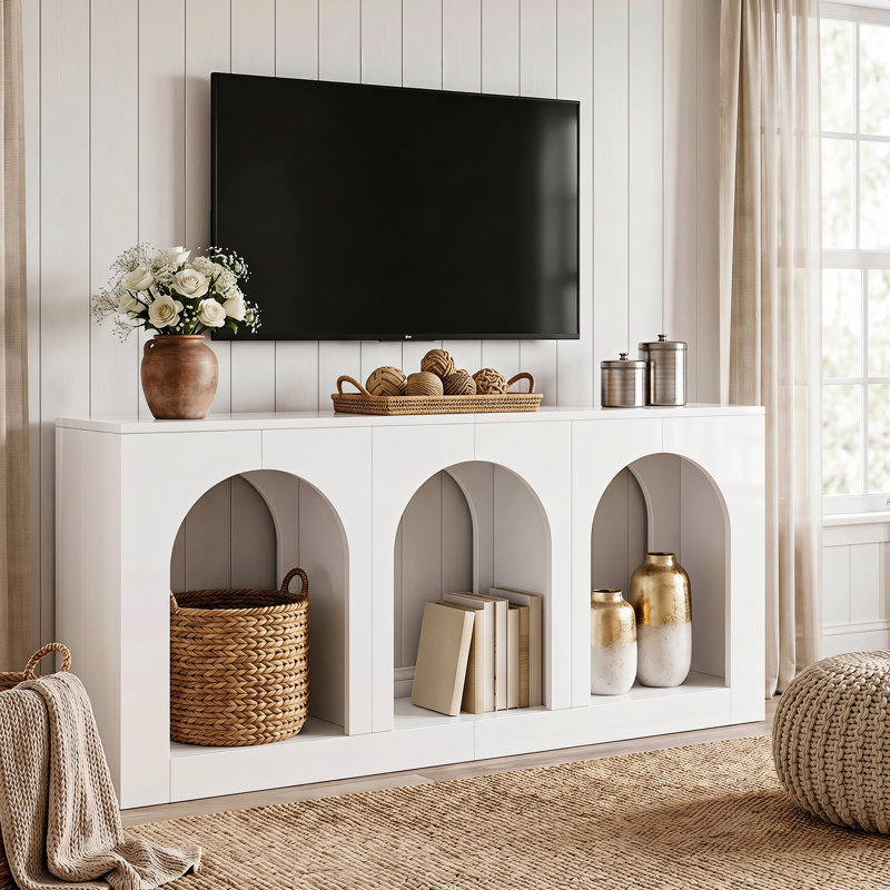 Meuble télé 70,86 po avec tablette de rangement, Blanc