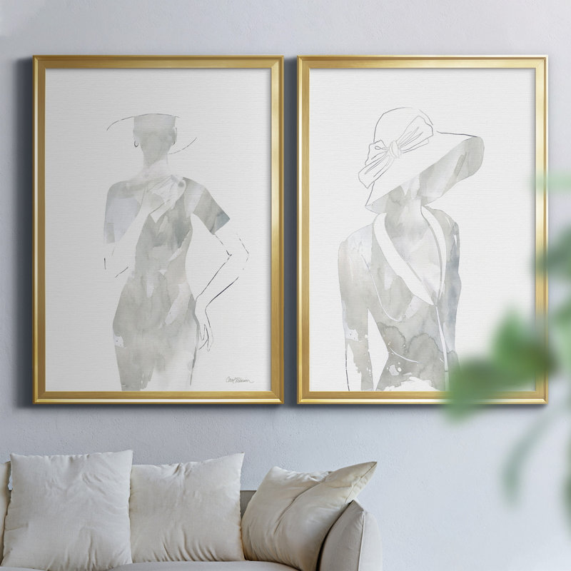 Fashion Cover I - Ensemble de 2 peintures sur toiles encadrées, H 26,5 po x l 73 po x P 1,5 po, Or
