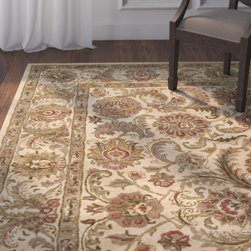 Tapis ivoire en laine touffeté à la main Fullmer, Rectangle 3 pi 9 po x 5 pi 9 po