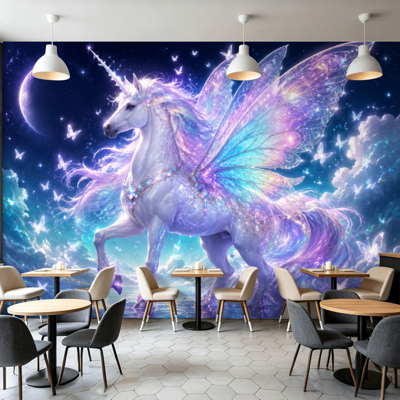 Papier peint adhésif pelez et collez des ailes iridescentes Magical Night Sky Art mural auto-adhésif et amovible