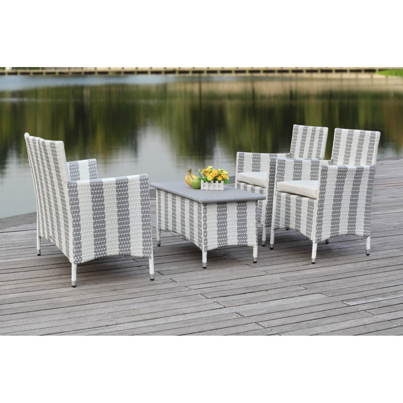 Mckeever 4 - Person Patio Conversation Set with Cushions, Gray / White Striped