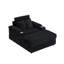 Canapé simple en velours côtelé noir avec un coussin, deux coussins décoratifs, un repose-pieds et deux espaces de rangement