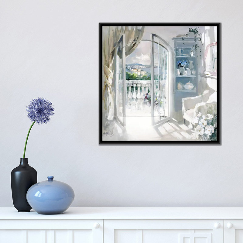 « ensoleillé room », reproduction sur toile, H 18 po x l 18 po x P 1,5 po, Toile avec cadre noir, Pas de tapis